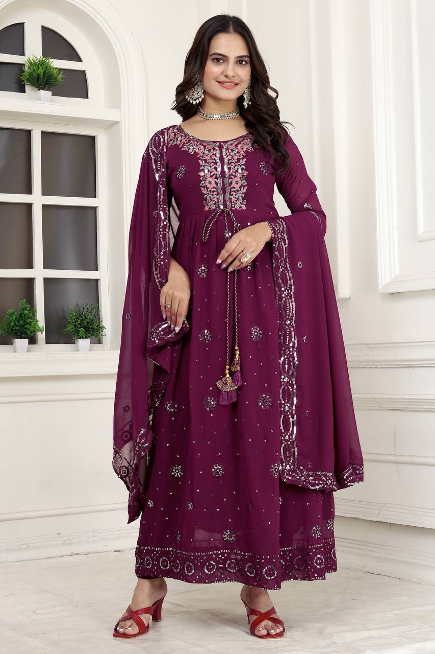 Designer Party Wear Anarkali Gown, Pent And Dupatta