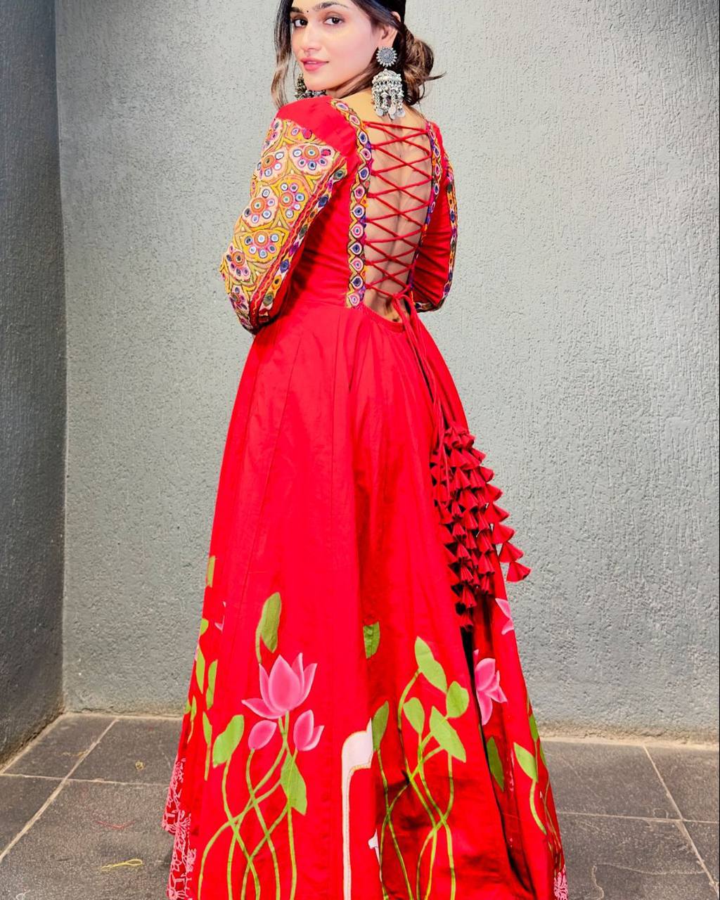 Beautiful Gown And Dupatta With Digital Print And Real Mirror Work