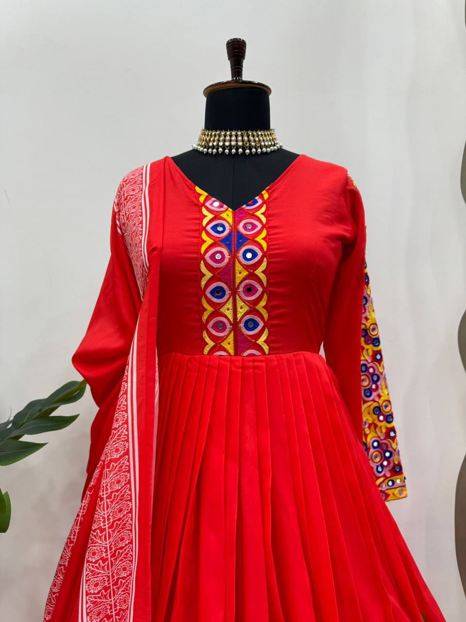 Beautiful Gown And Dupatta With Digital Print And Real Mirror Work