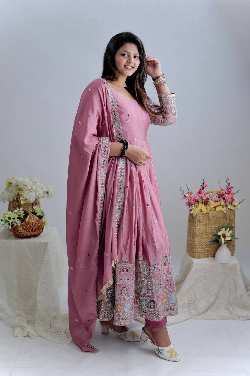 Beautiful Gown -Pent And Dupatta With Embroidery Coding Dori Work