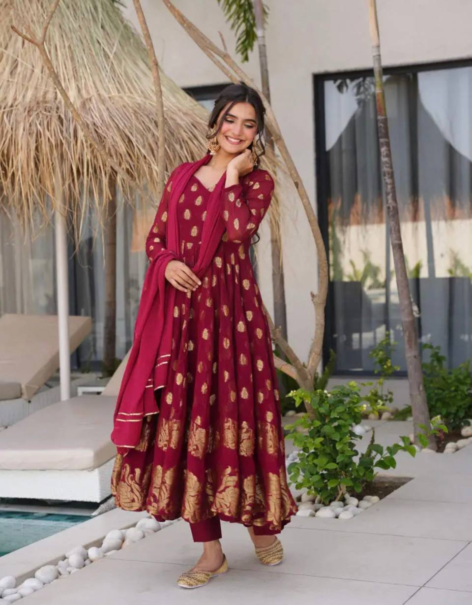 Party Wear Look Beautiful Gown, Pent And Dupatta