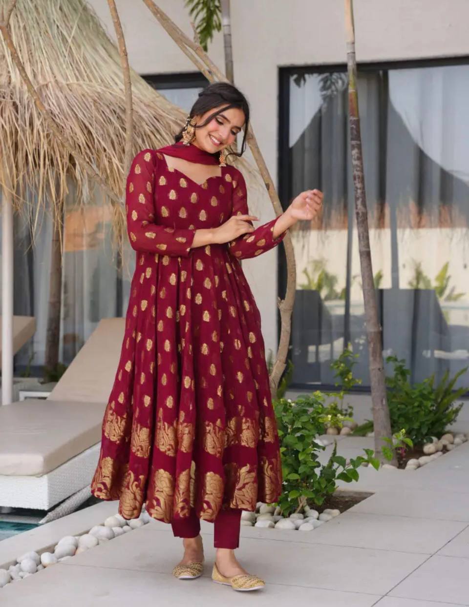 Party Wear Look Beautiful Gown, Pent And Dupatta
