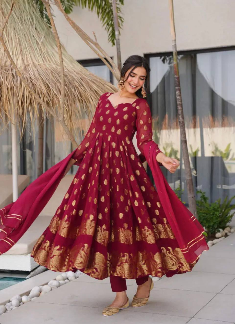 Party Wear Look Beautiful Gown, Pent And Dupatta