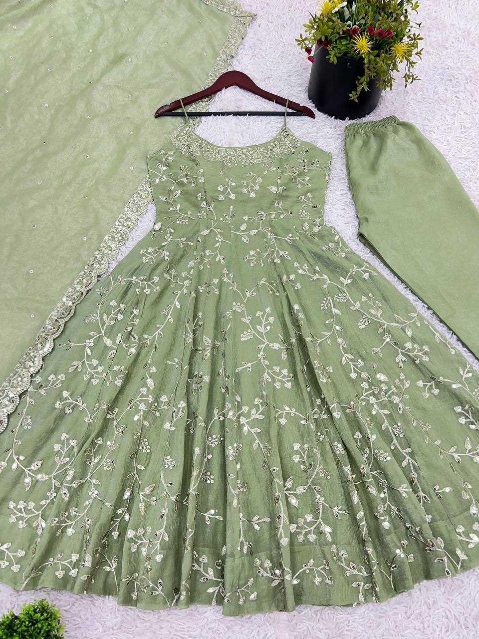 Designer Party Wear Look Gown-Dupatta With Embroidery Sequence Work