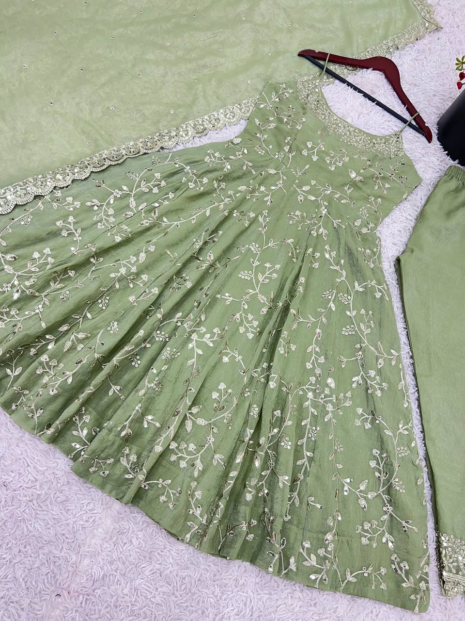 Designer Party Wear Look Gown-Dupatta With Embroidery Sequence Work