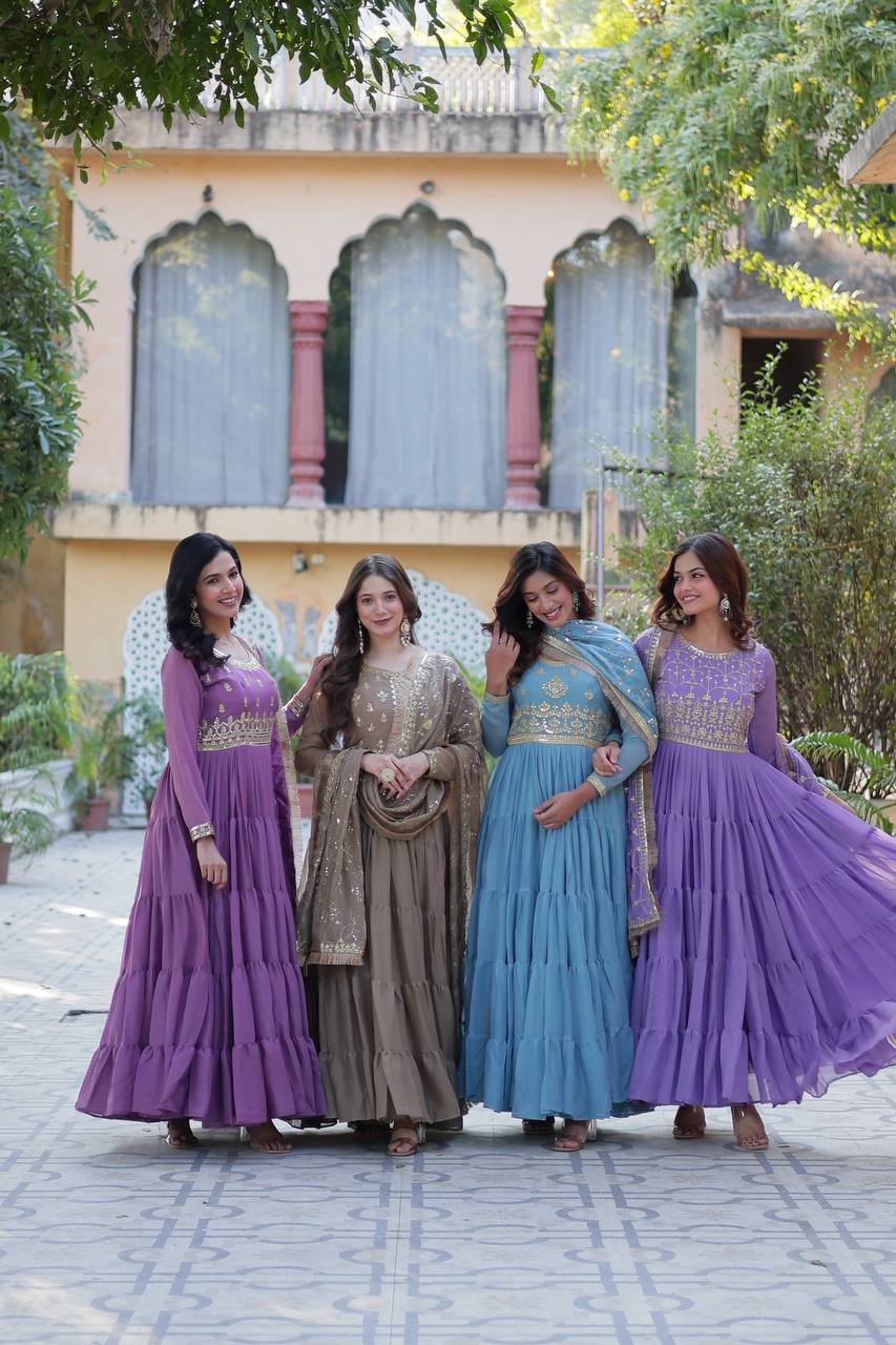 Beautiful Party Wear Look Gown-Dupatta With Sequins Embroidery Work