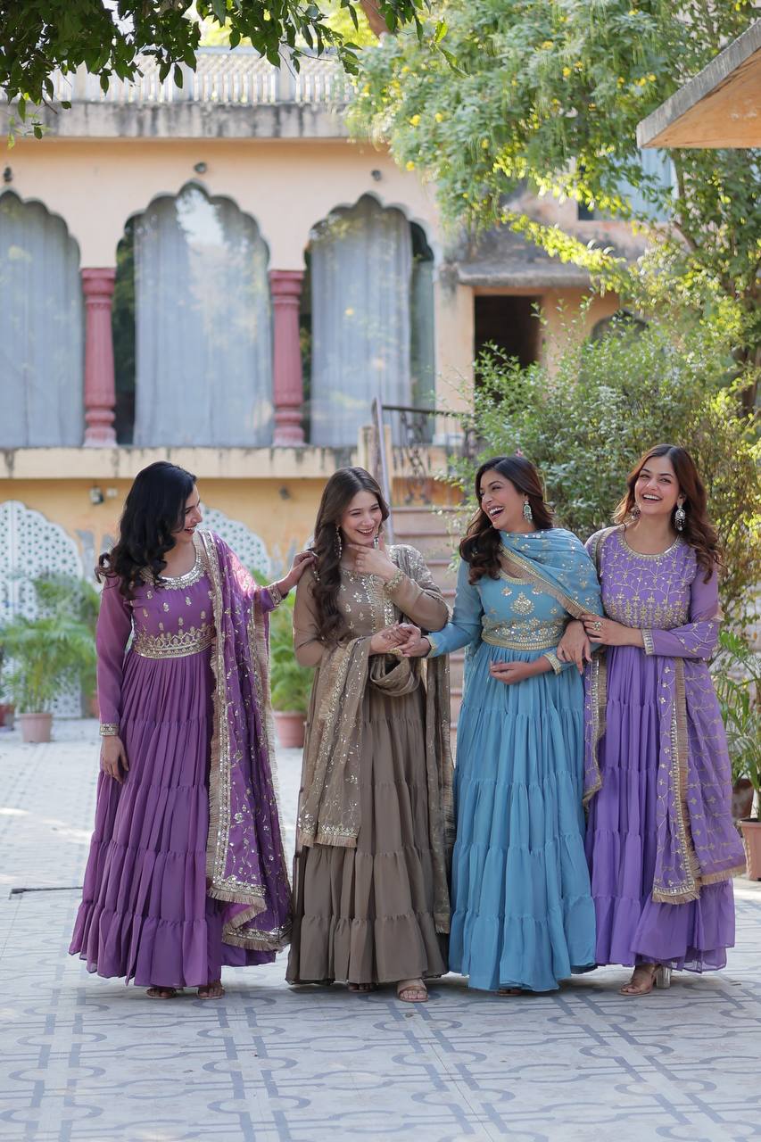 Beautiful Party Wear Look Gown-Dupatta With Sequins Embroidery Work