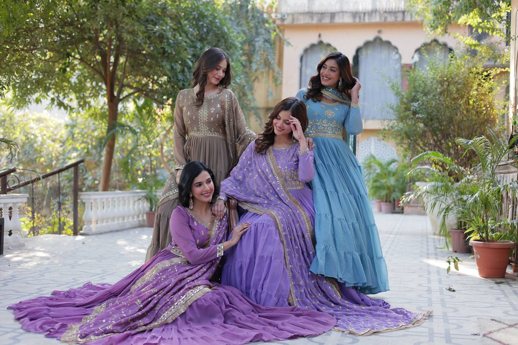 Beautiful Party Wear Look Gown-Dupatta With Sequins Embroidery Work