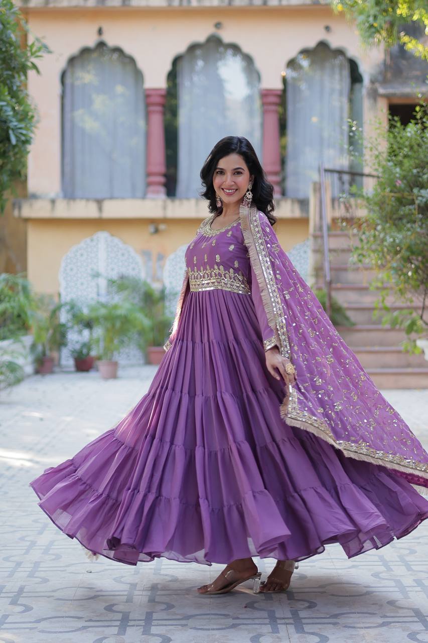 Beautiful Party Wear Look Gown-Dupatta With Sequins Embroidery Work