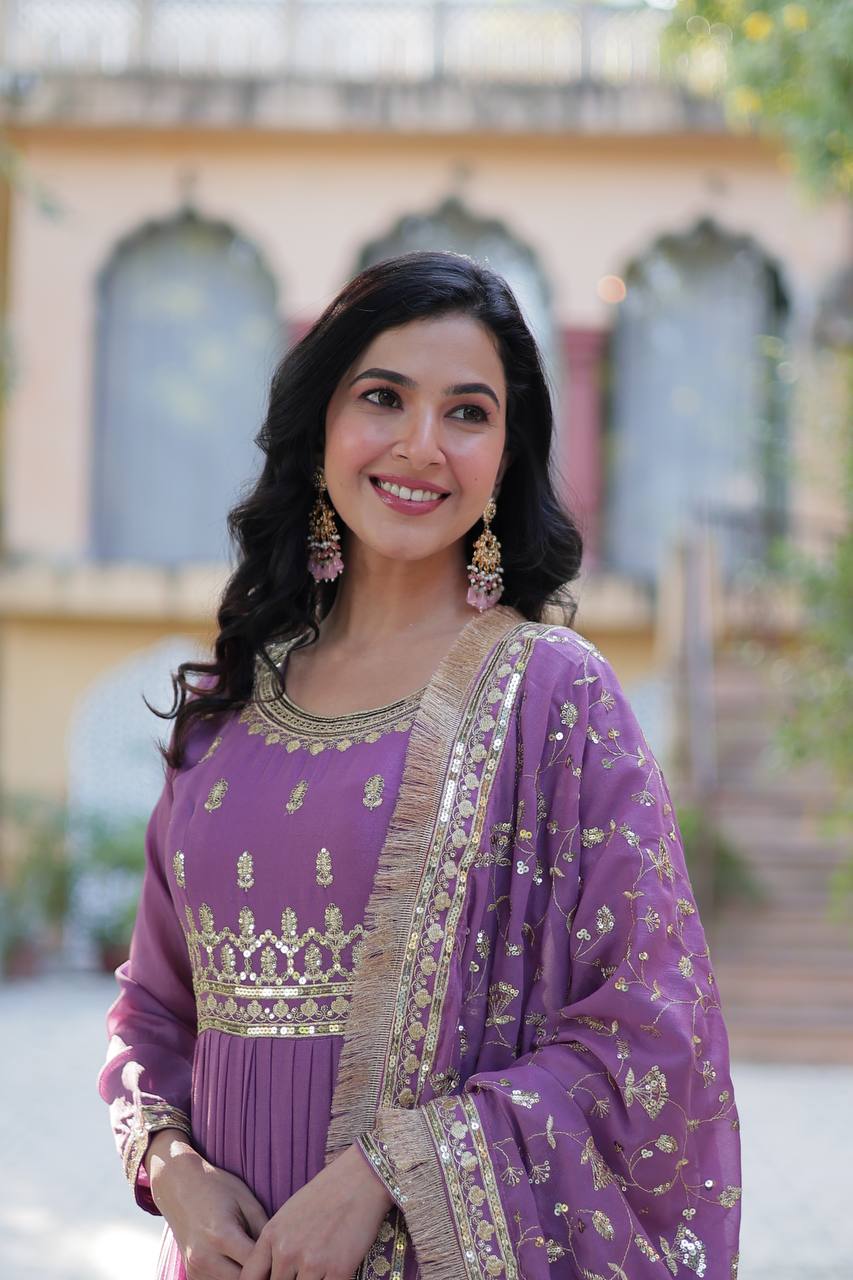 Beautiful Party Wear Look Gown-Dupatta With Sequins Embroidery Work