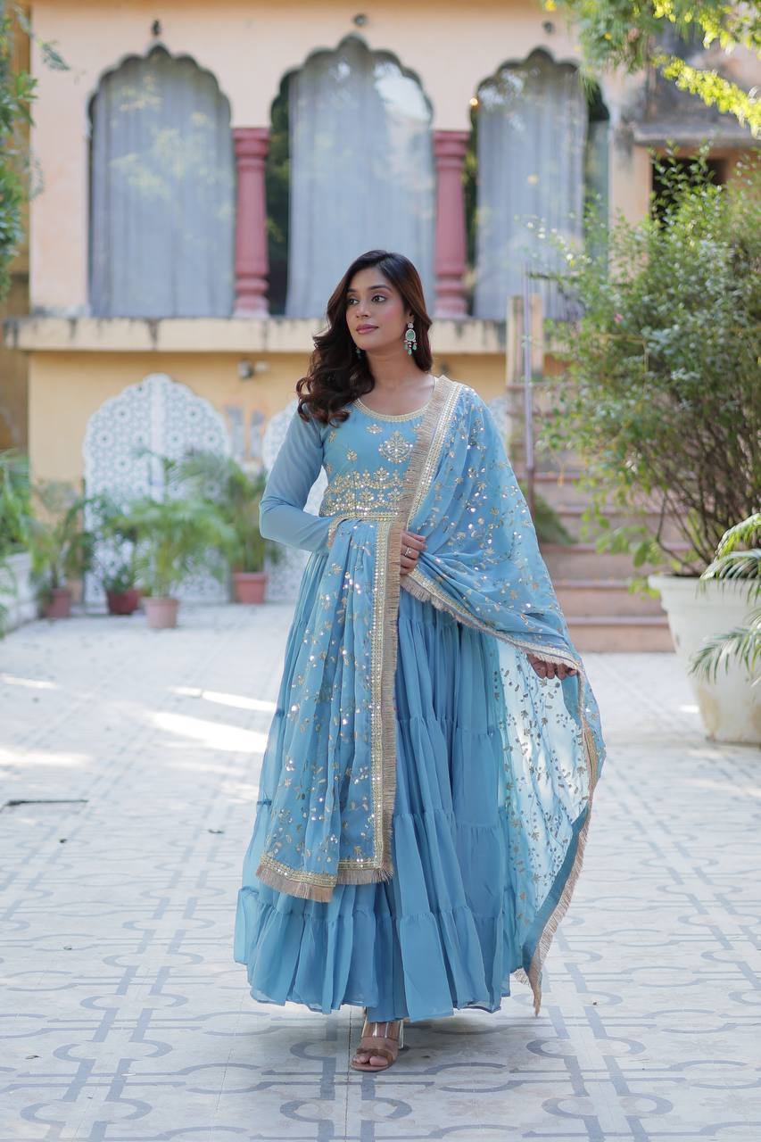 Beautiful Party Wear Look Gown-Dupatta With Sequins Embroidery Work