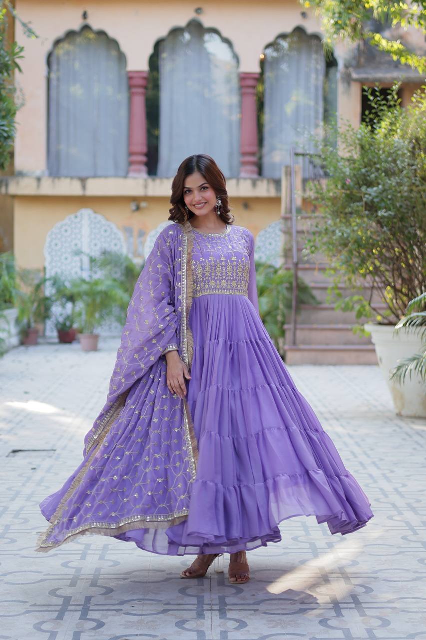 Beautiful Party Wear Look Gown-Dupatta With Sequins Embroidery Work