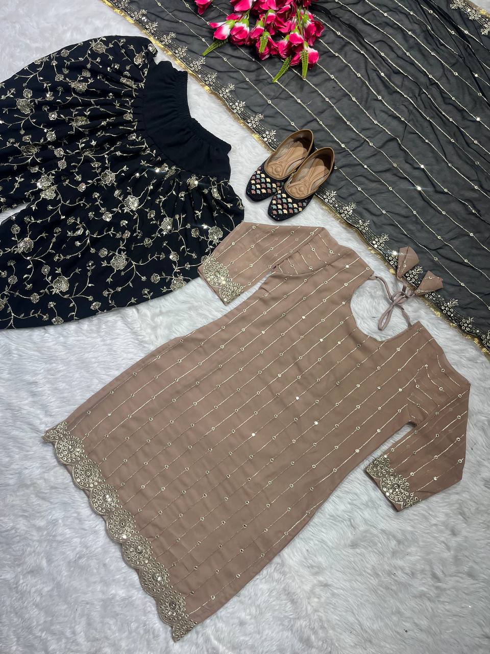 डिज़ाइनर पार्टी वियर लुक टॉप, धोती सलवार और दुपट्टा
