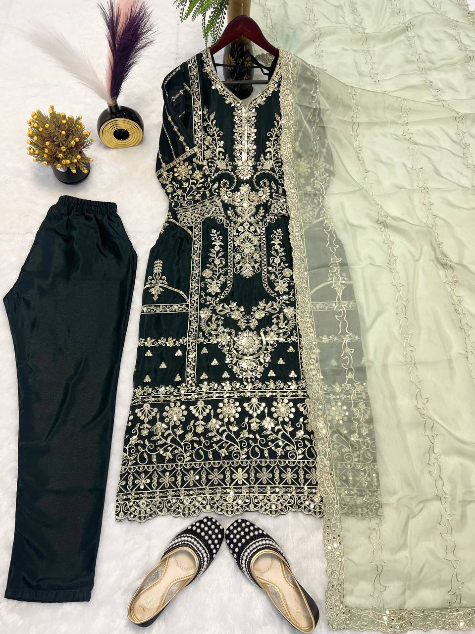 Beautiful Suit Set With Heavy Embroidery Coding Sequence Work