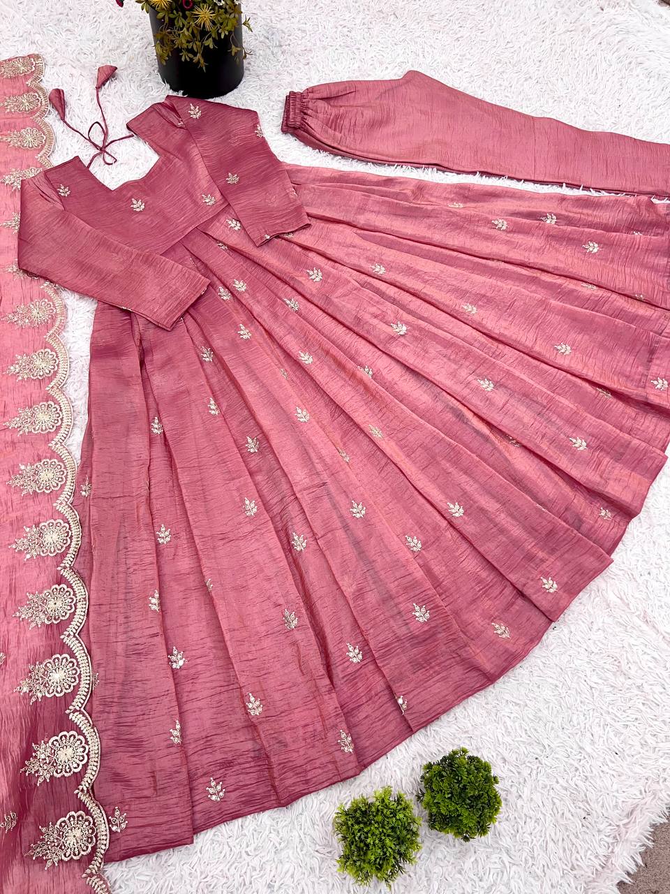 Beautiful Party Wear Gown With Fully Stitched Pent And Dupatta