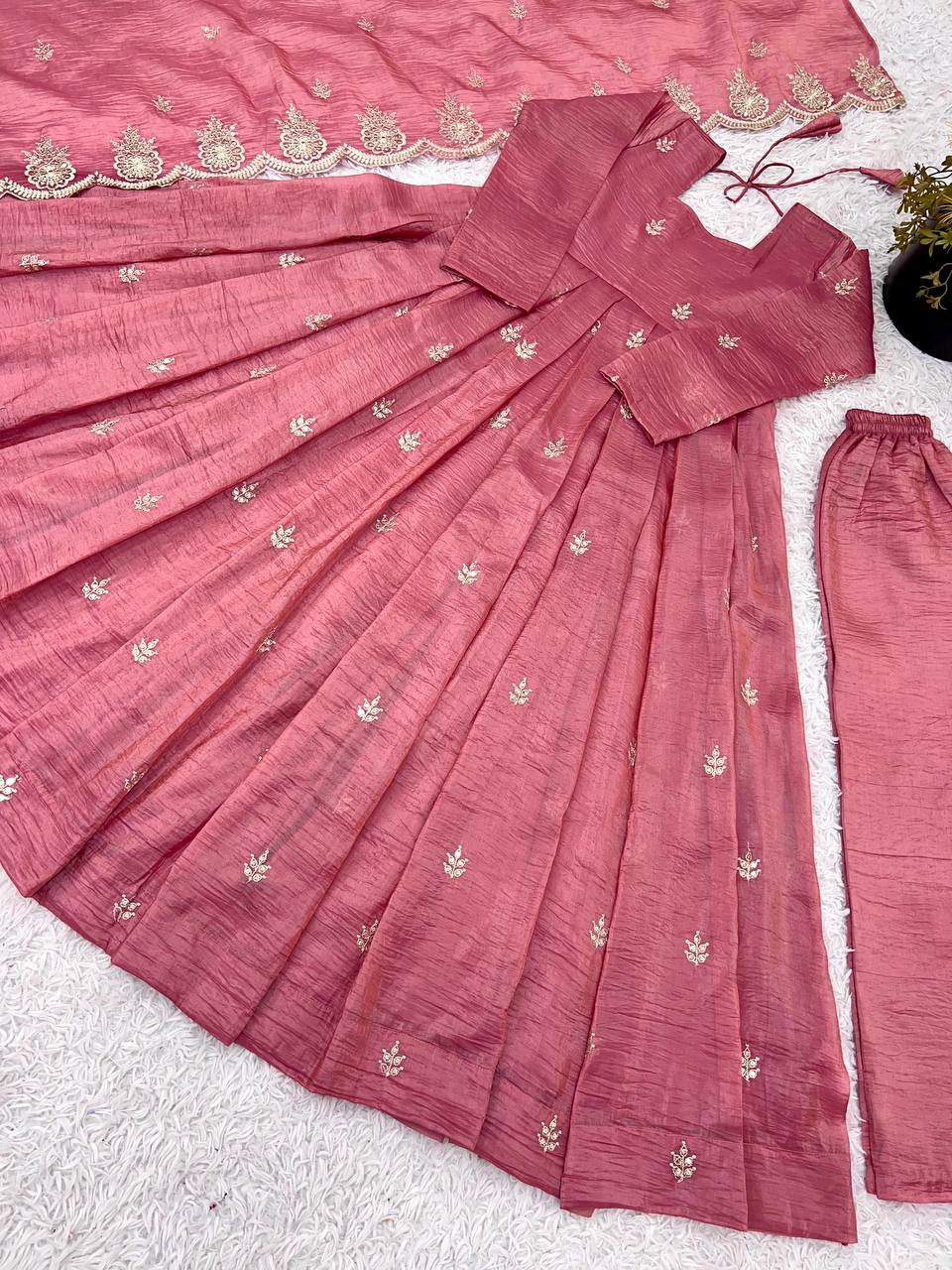 Beautiful Party Wear Gown With Fully Stitched Pent And Dupatta