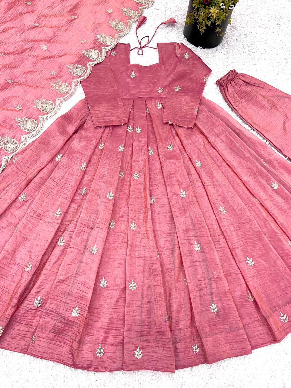 Beautiful Party Wear Gown With Fully Stitched Pent And Dupatta