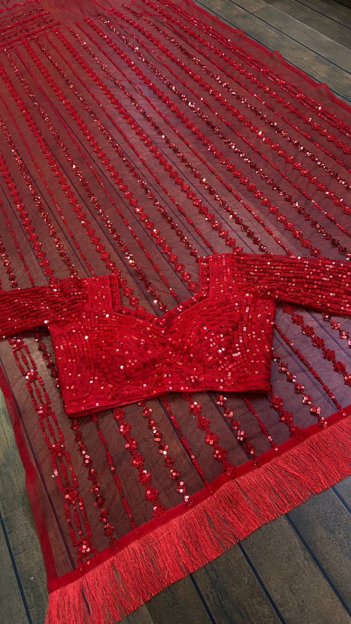 Beautiful Party Wear Saree With Sequence & Thread Work