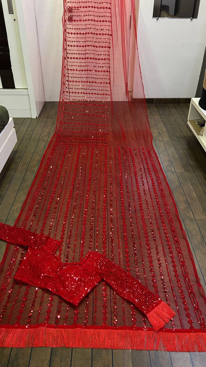 Beautiful Party Wear Saree With Sequence & Thread Work