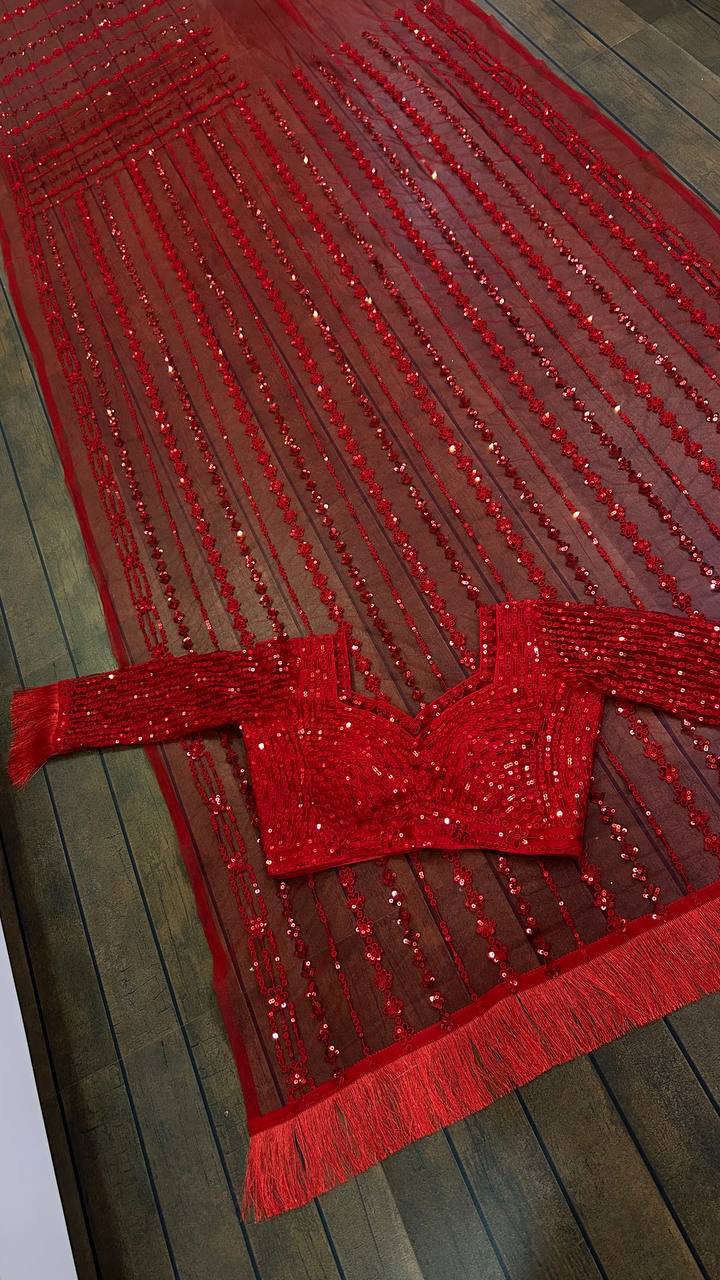 Beautiful Party Wear Saree With Sequence & Thread Work