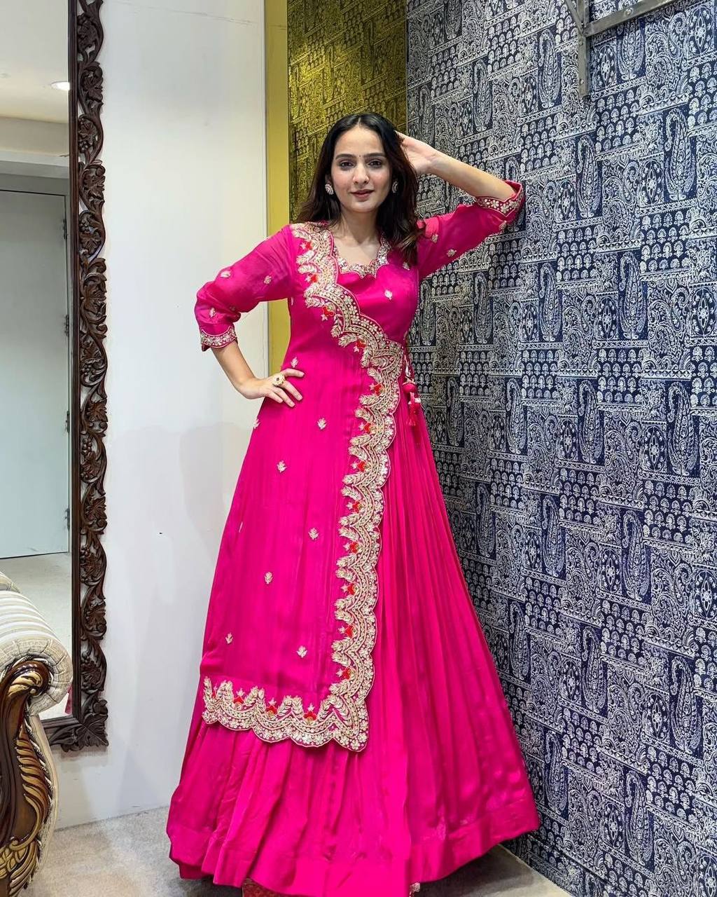 Party Wear Look Beautiful Gown With Foil Paper Work