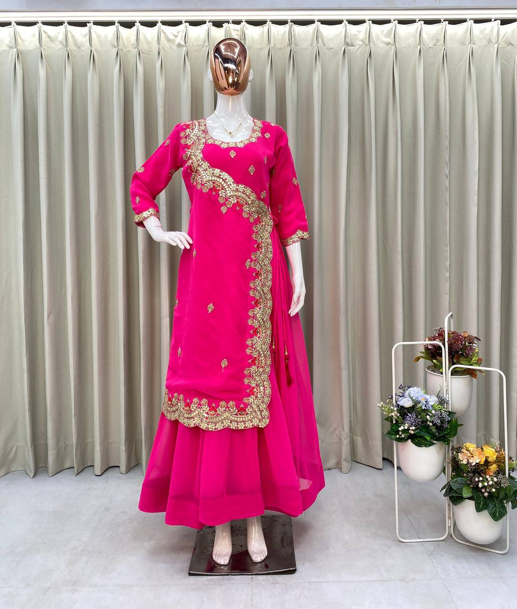 Party Wear Look Beautiful Gown With Foil Paper Work