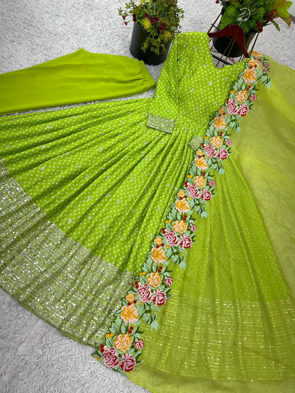 Gown And Dupatta With Heavy Embroidery Sequence Work