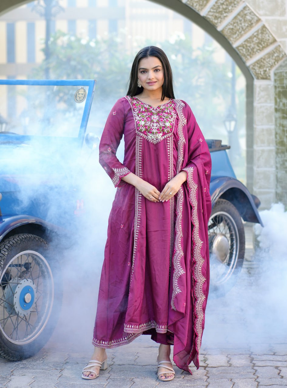 Designer Party Wear Gown With Coding Sequence Embroidered Work