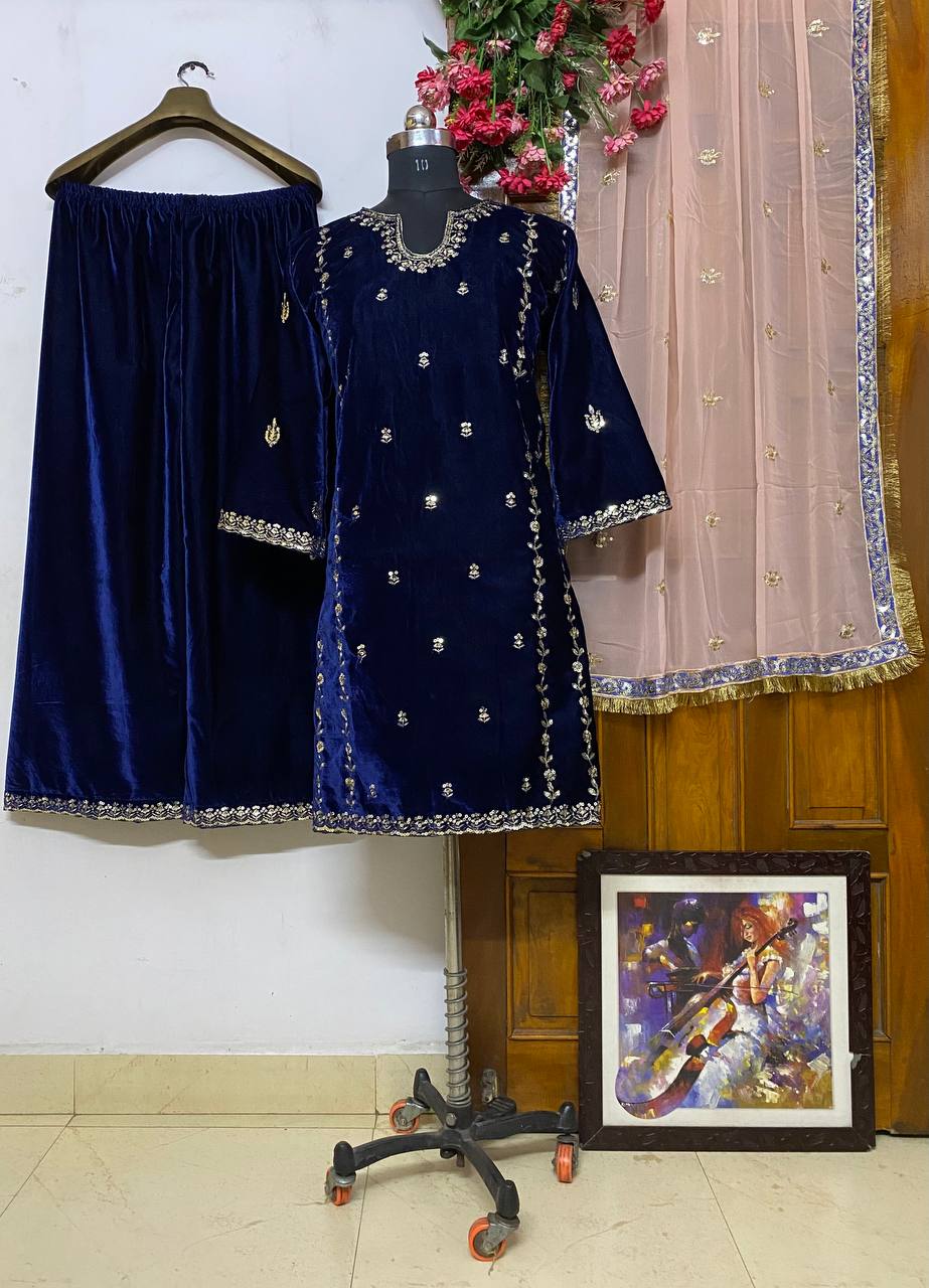 पार्टी वियर लुक डिज़ाइनर टॉप और बॉटम दुपट्टे के साथ