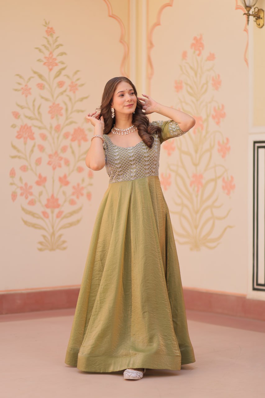 Party Wear Beautiful Gown With Beads Embroidered Work