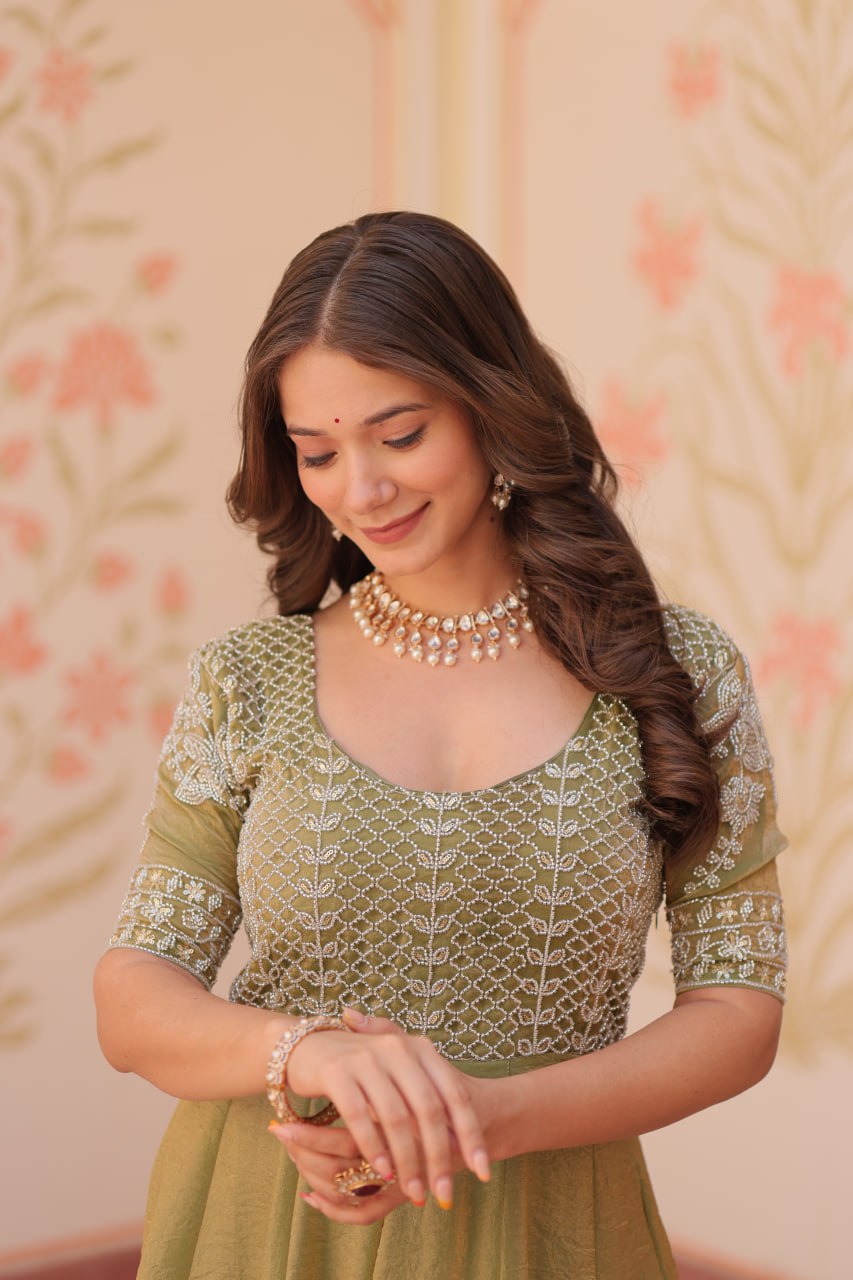 Party Wear Beautiful Gown With Beads Embroidered Work