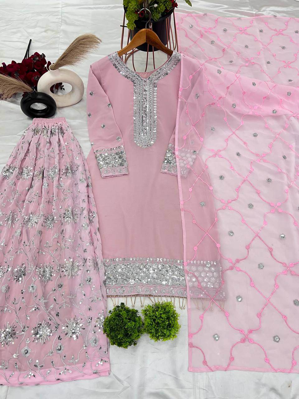 Fancy Top-Plazo And Dupatta With Heavy Embroidery Sequence Work