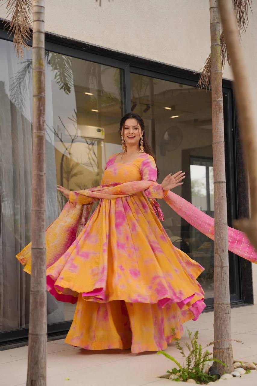 Fancy Gown And Dupatta Set With Embroidery Sequence Work