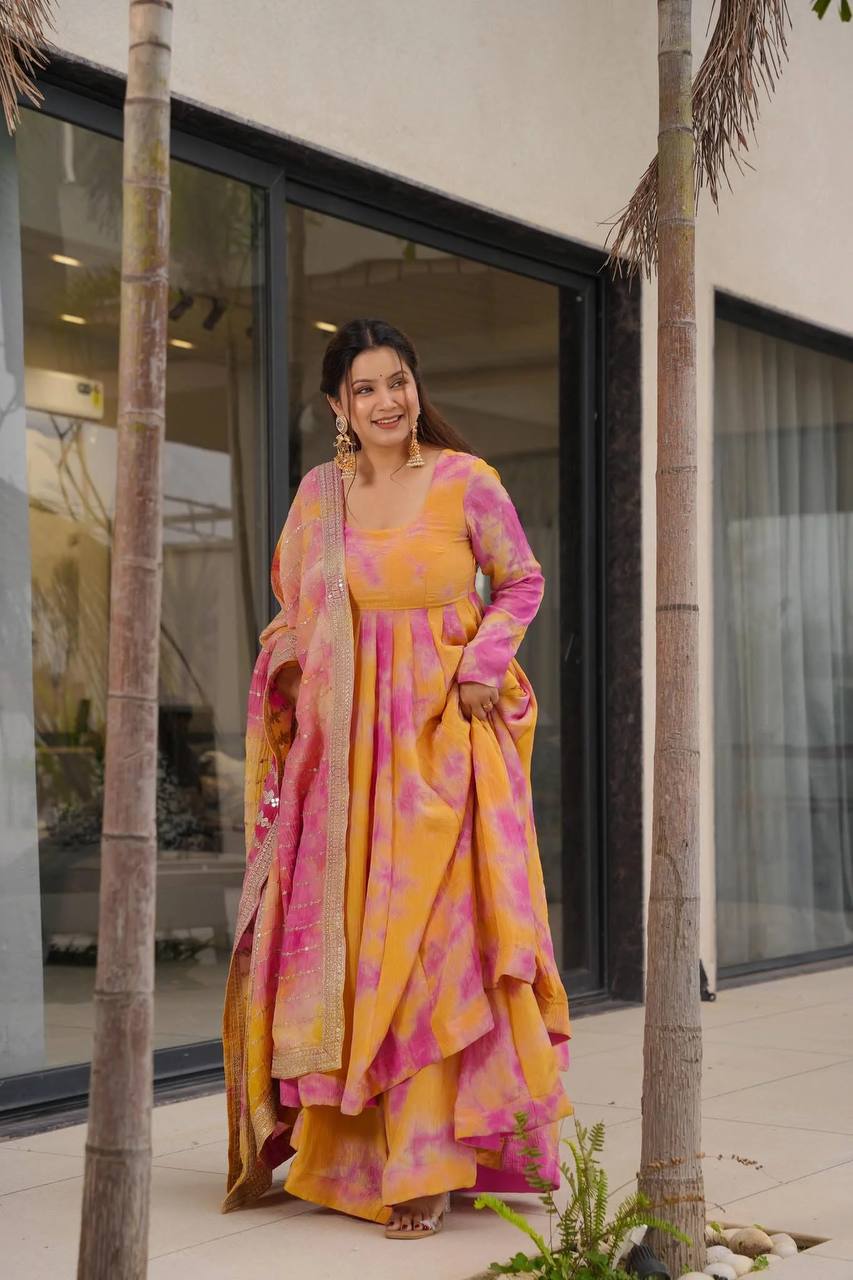 Fancy Gown And Dupatta Set With Embroidery Sequence Work
