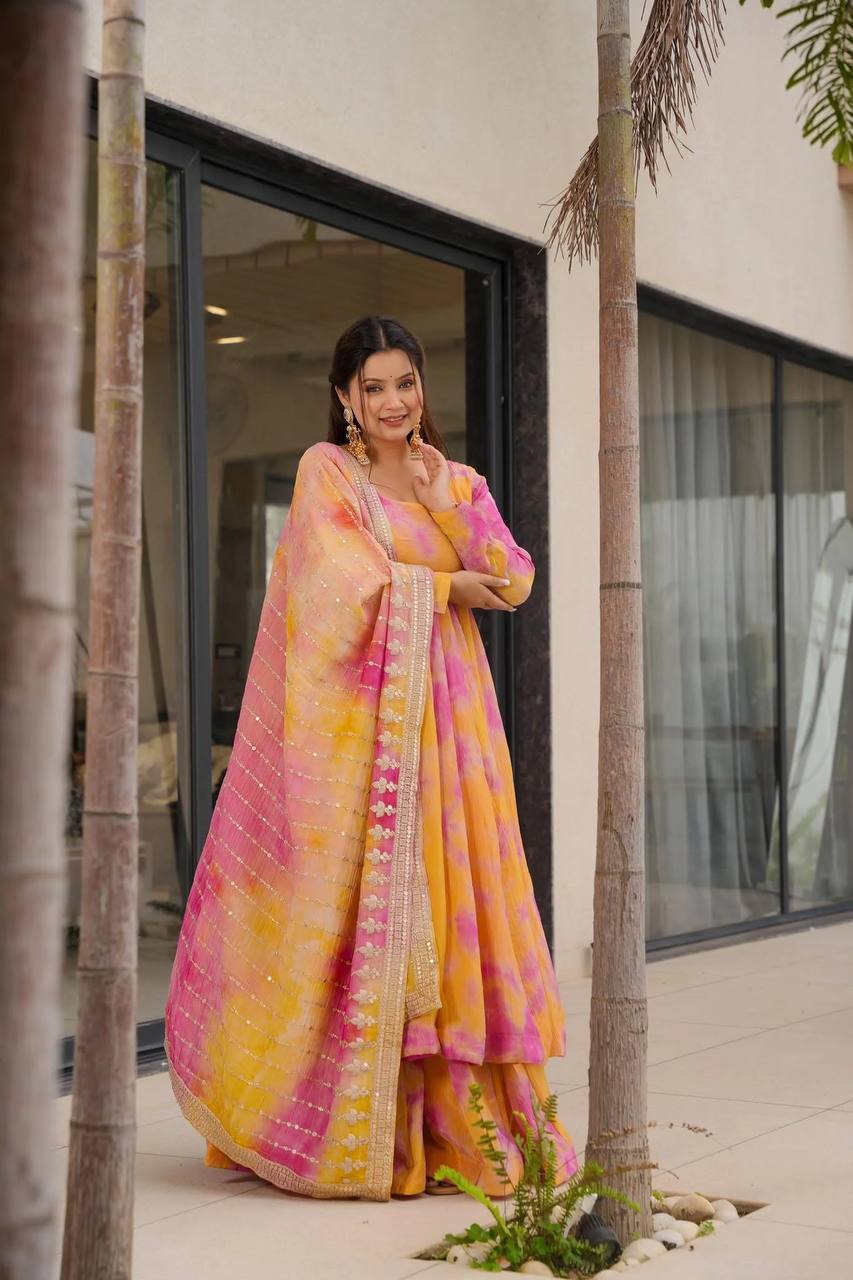 Fancy Gown And Dupatta Set With Embroidery Sequence Work
