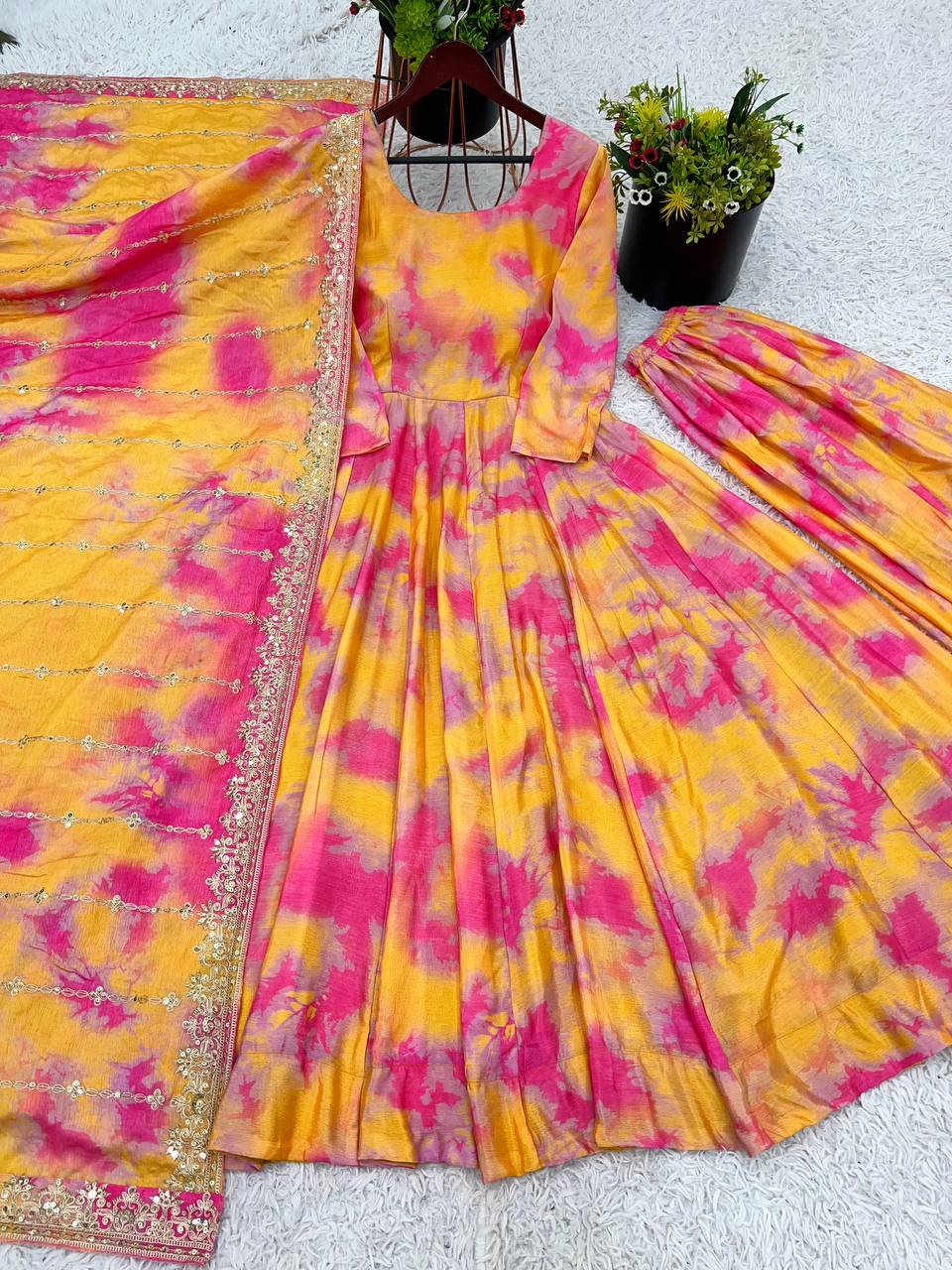 Fancy Gown And Dupatta Set With Embroidery Sequence Work