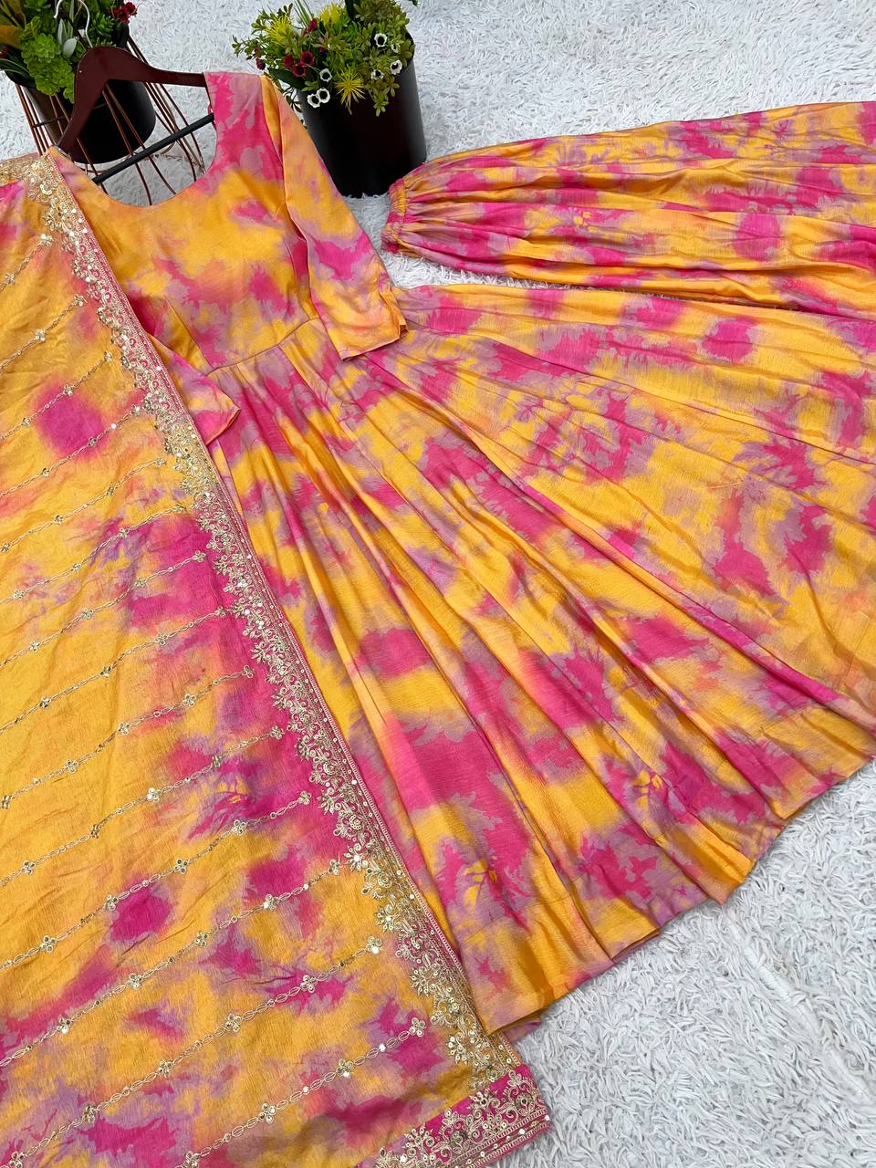 Fancy Gown And Dupatta Set With Embroidery Sequence Work