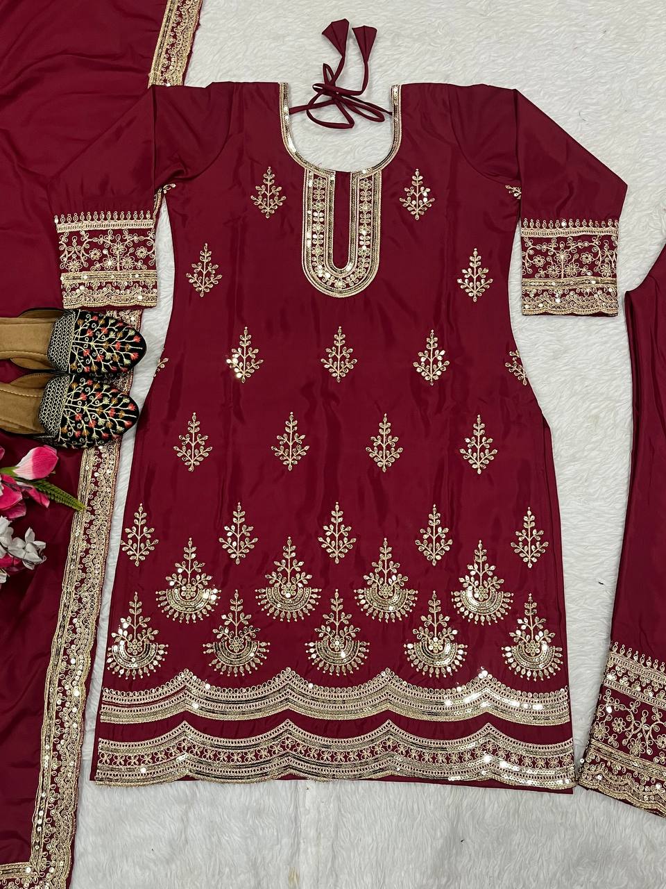 Beautiful Suit Set With Embroidery Coding Sequence Work