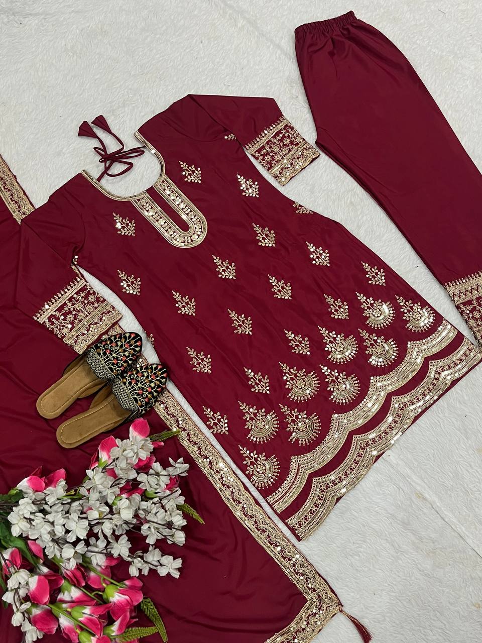 Beautiful Suit Set With Embroidery Coding Sequence Work