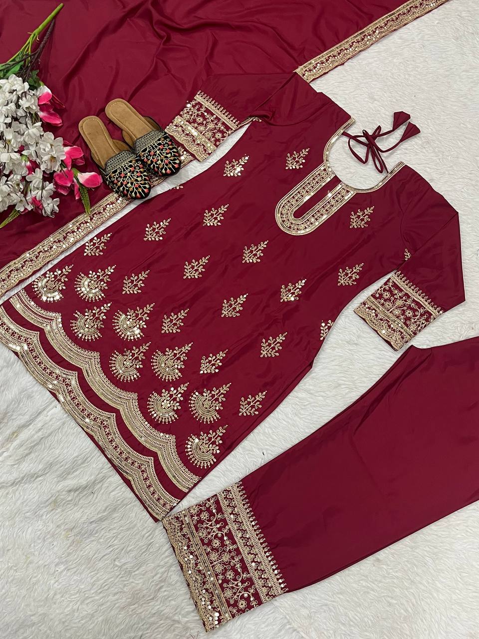 Beautiful Suit Set With Embroidery Coding Sequence Work