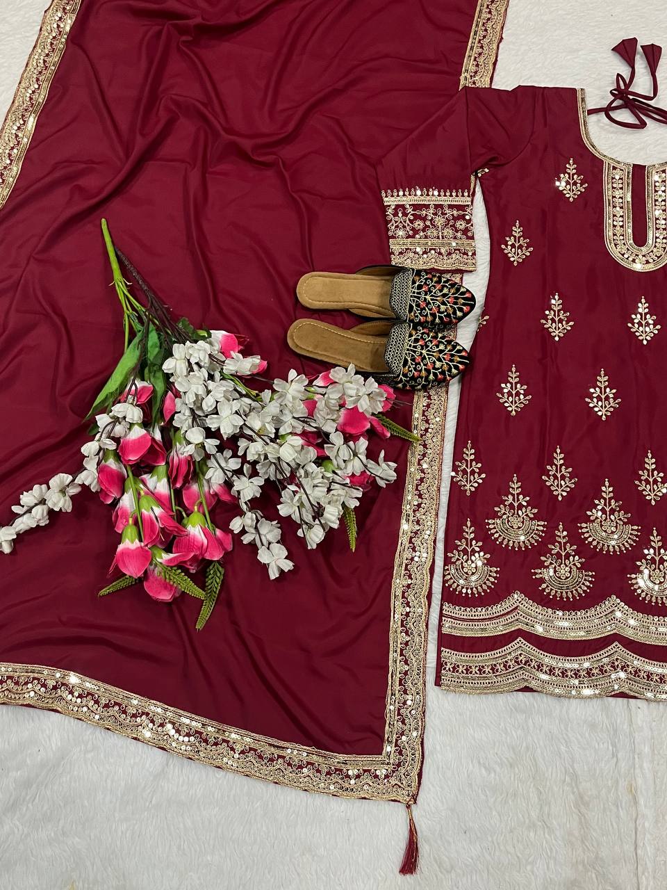 Beautiful Suit Set With Embroidery Coding Sequence Work