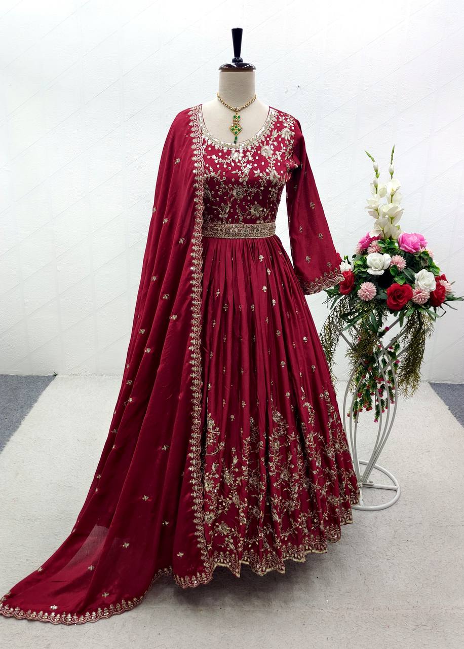 Designer Party Wear Gown With Beautiful Dupatta