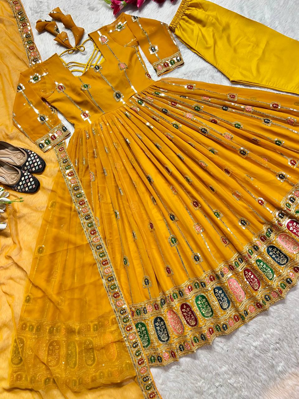 Designer Anarkali Gown And Pent With Dupatta In New Fancy Style