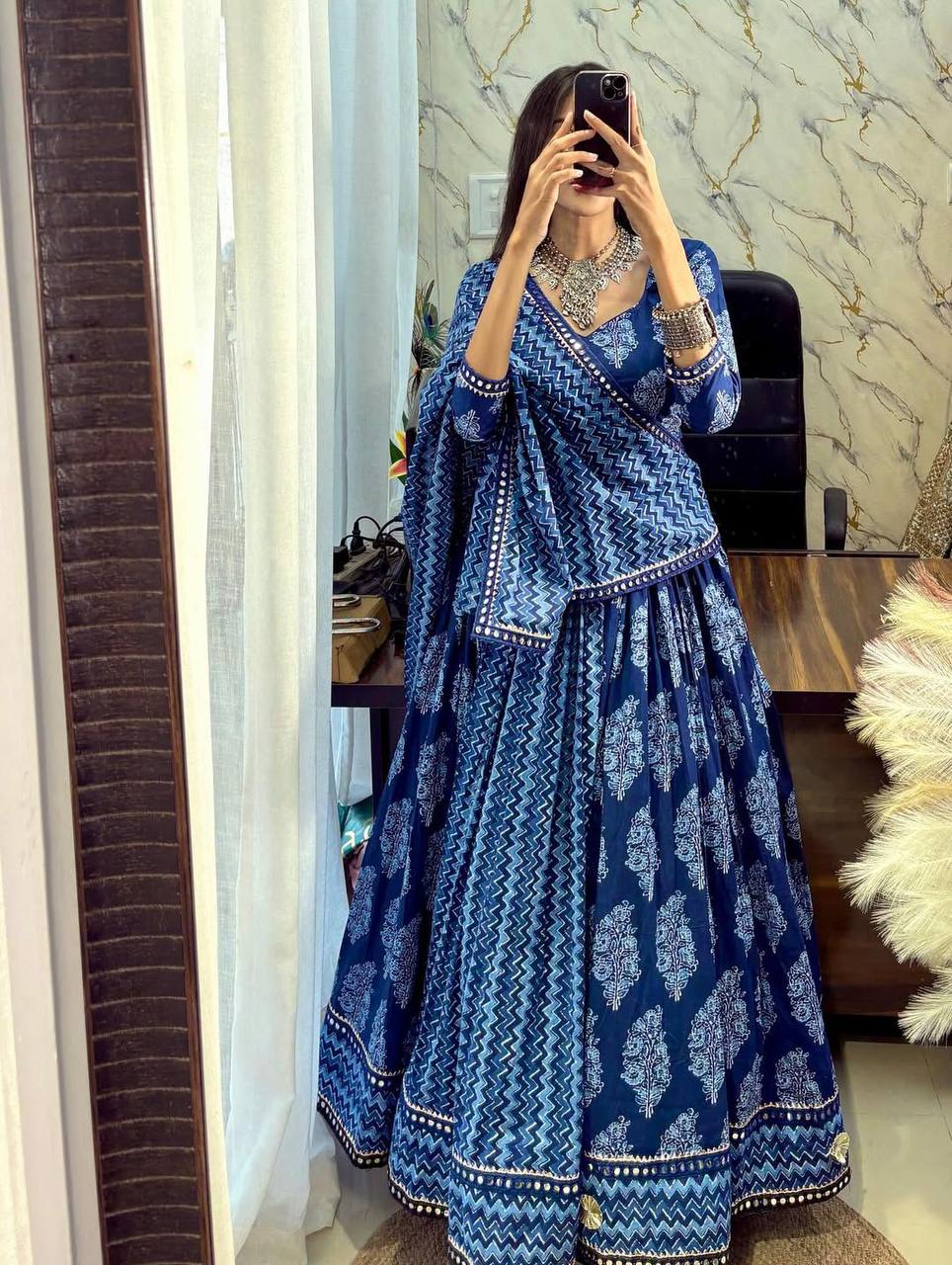 Beautiful Printed Lehenga Choli And Dupatta With Real Mirror Work