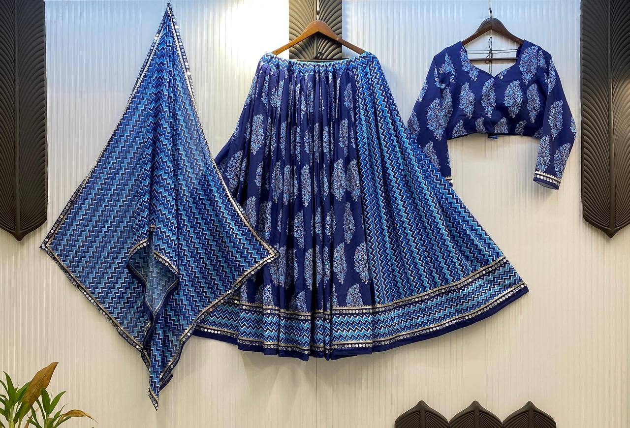 Beautiful Printed Lehenga Choli And Dupatta With Real Mirror Work