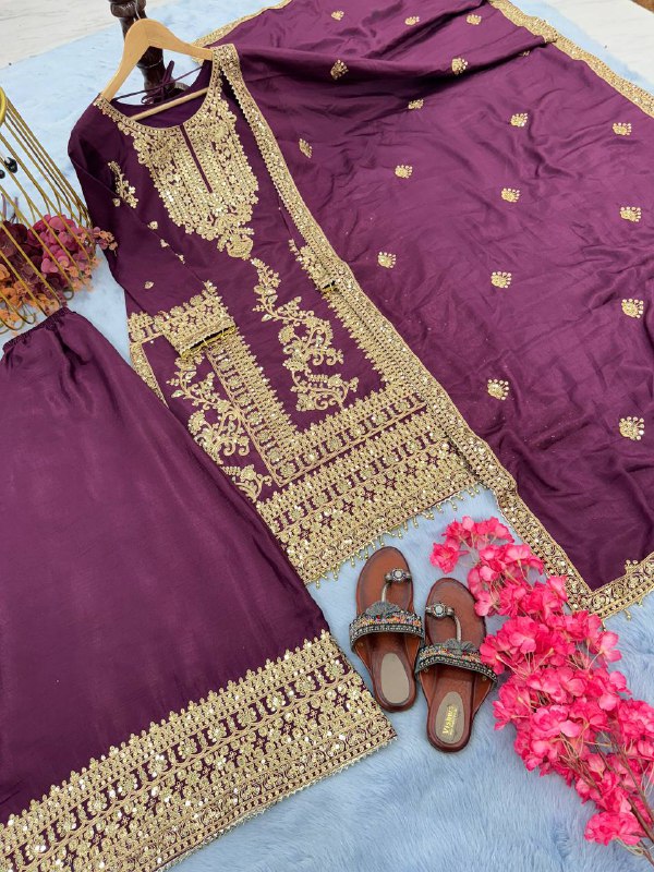 Party Wear Look Pure Silk Top Plazzo & Dupatta Set