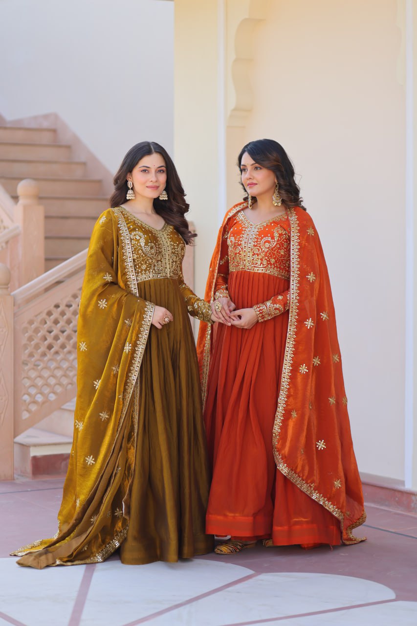 Party Wear Gown With Zari & Sequins Embroidered work