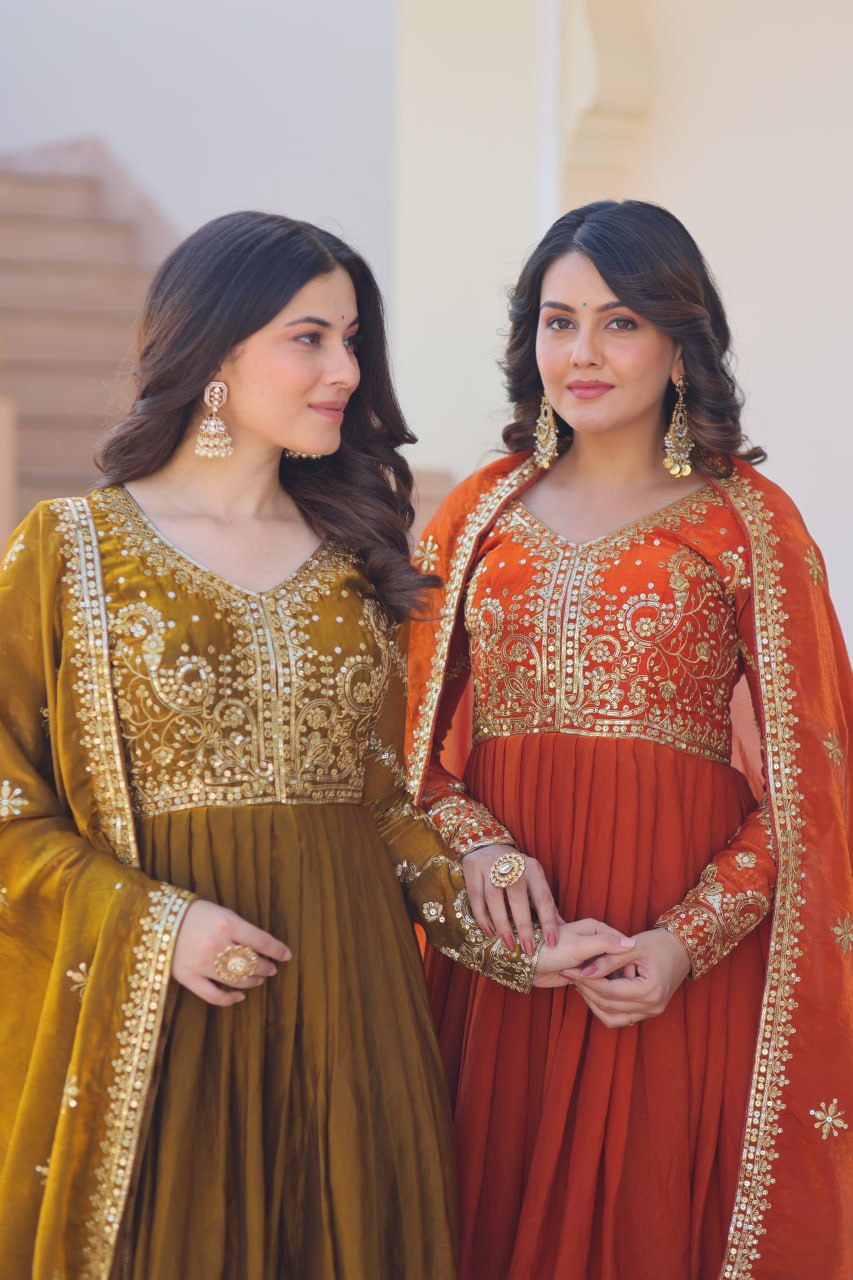 Party Wear Gown With Zari & Sequins Embroidered work