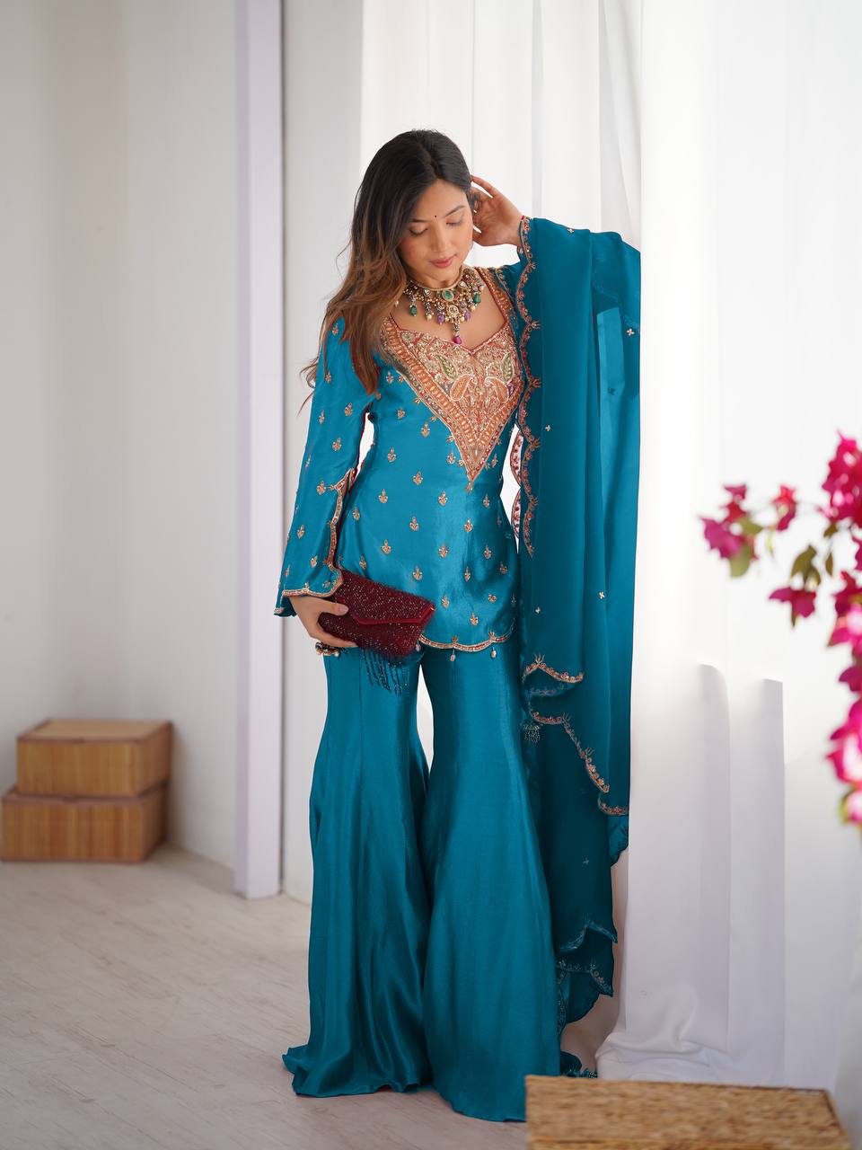Beautiful Top-Bottom And Dupatta With Embroidery Work