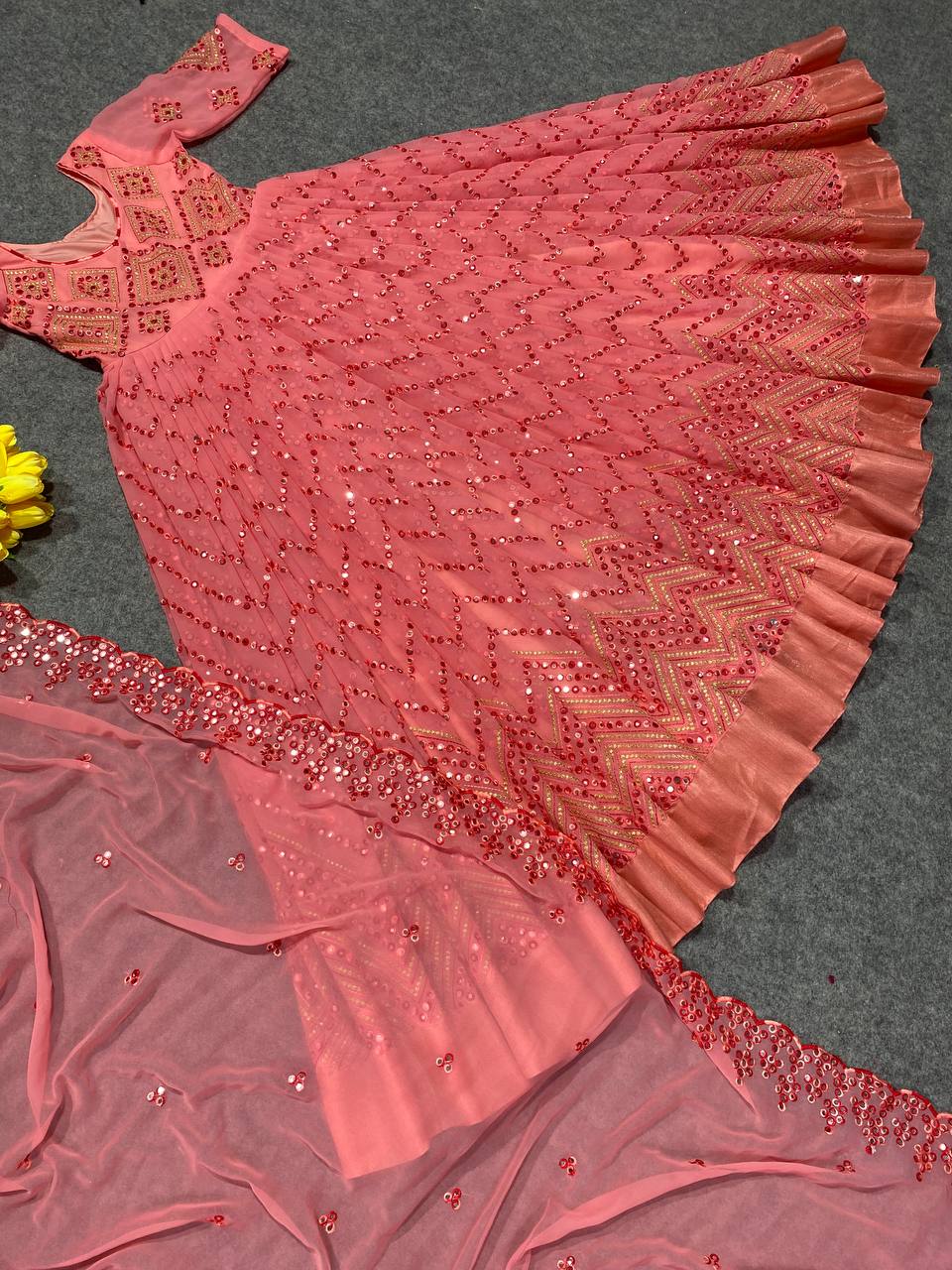 Designer Party Wear Anarkali Gown, Pent And Dupatta